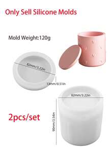 2 buah Cetakan Silikon Toples Lilin Berbentuk Hati, Cetakan Kerajinan DIY untuk Kotak Penyimpanan Silinder Beton Plaster dan Tempat Lilin dengan Tutup, Cocok untuk Dekorasi Rumah dan Dekorasi Ruangan - Cetakan Silikon - View 2