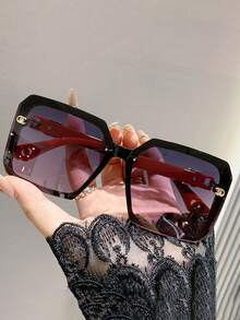 1pc Oversized Frame Women's Fashion Glasses Frameless Metal Letters Personalized Glasses Summer Vacation Travel Beach Accessories - 漸層 - 查看 2