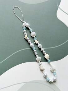 Cadena para teléfono con estilo marino de estrella de mar y concha de tortuga, pulsera decorativa con cuentas, cordón para llavero, ornamento de cordón
