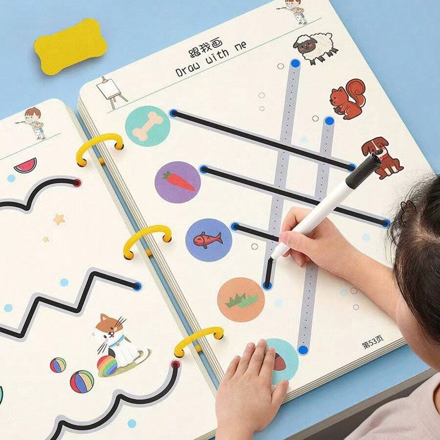 32页儿童控笔练习册 - 描摹、迷宫和精细动作技能练习，早期学习练习册 - 彩色 - 查看 1