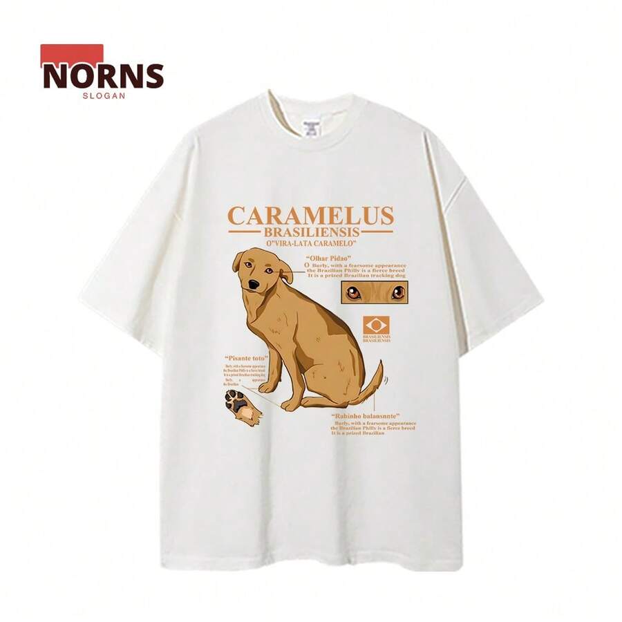 Caramel Dog Basic T-Shirt Casual Shirt Blouse Unisex Men Women 100% Cotton Top Premium Streetwear New Arrival Immediate Shipping Various Colors!! Plus Size - 白色 - 查看 1
