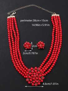 Juego de 3 piezas de collar, pendientes y joyas con flores y perlas falsas para bodas, cena y accesorios nupciales