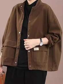 Women Casual Jacket Long Sleeve Stand Neck Button Closure Solid Fall Jacket Outwear - Rust Brown - View 1