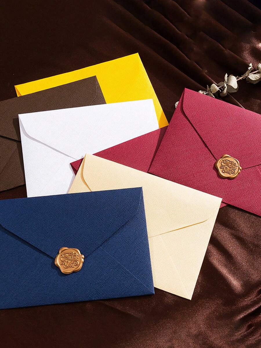 纯色纸质信封，带蜡封贴纸，复古多用途办公信封，婚礼请柬，情书，贺卡，新年朋友礼物，带蜡封的信纸
