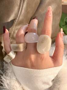 4pcs Retro Fresh Resin Rings For Women, Suitable For Autumn/Winter