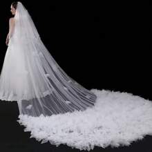 1 Peça Véu de Noiva com Dois Níveis, Artesanal, Sonhador, 3 Metros de Comprimento de Cauda Acessório de Casamento