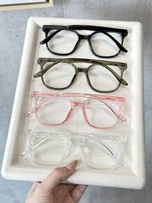 4副彩色塑料几何全框休闲透明眼镜，女士款，适合日常生活、音乐节、度假装扮、节日礼物，适合所有脸型。 - 4pcs 黑透明粉綠框白平 - 查看 4