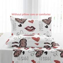 3pcs Leopard Heart Print Duvet Cover Set "Sweet Kiss" (2 Pillowcases, 1 Duvet Cover, No Filling), 100% Polyester, Romantic Bedding Set, Soft, Breathable & Comfortable, Suitable For All Seasons, Available In Multiple Sizes For Bedroom, Guest Room & Dormitory
