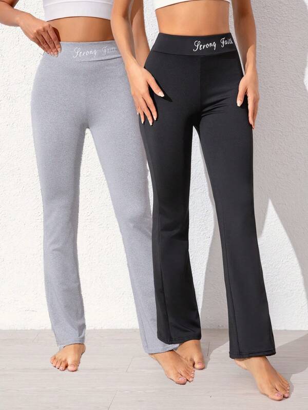 Calças femininas de ioga com corte tipo bota e letras com transferência de calor, 2 peças, meia-calça de alta elasticidade, levantamento de bumbum, treino, fitness, esportes, atividades ao ar livre