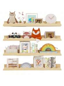Simple Wall Storage Rack Solid Wood Home Children's Room Floating Bookshelf Living Room Wall-Mounted Wooden Storage Rack