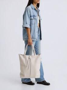 Women's Summer Tote Bag, Genuine Leather Made In Italy, Large Capacity For Your Everyday Use, Minimalist Style For Office And Daily Use - trắng - Xem 2
