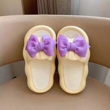 女士可爱毛绒室内拖鞋，舒适绑带厚底防滑蝴蝶凉鞋，百搭休闲装