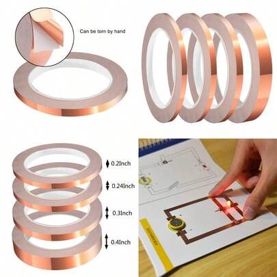 SUMAJU 4 Pack Copper Foil Tape With Conductive Adhesive 4 Sizes 0.2 0.24 0.3 0.4Inch X22Yards Copper Tape For Stained Glass Guitar Crafts Electrical Repairs Grounding
