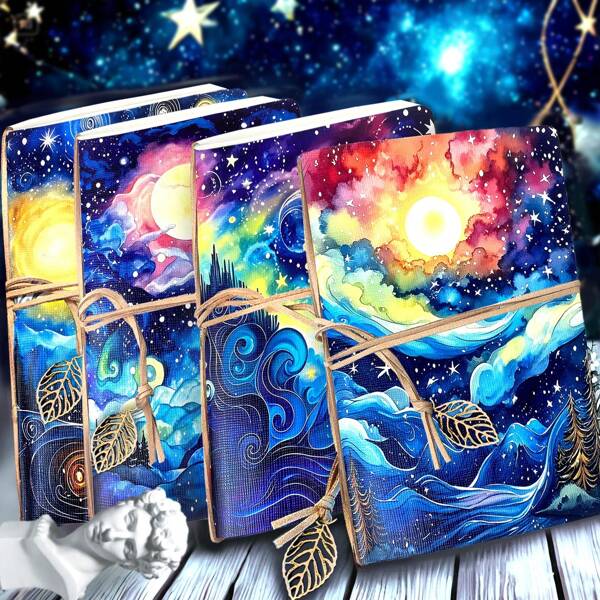 1 قطعة ، A5 ، 80 صفحة ، دفتر رسم ليلة نجمية ، كتاب رسم فارغ بنجوم وقمر ، يومية برباط ، دفتر DIY يدوي ، دليل الرسم المحمول للسفر ، رسم في أي مكان. مناسب للأقلام الملونة والفحم والأقلام الرصاص ، جوائز ، هدايا مثالية ، مكتب ، العودة إلى المدرسة