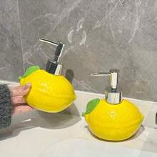 1pc 300ml Lemon-Shaped Ceramic Lotion Bottle - Refillable Pump Dispenser For Soap, Shampoo, And Detergent, Phthalate-Free, Ideal For Bathroom And Kitchen Use, Bathroom Decor And Accessories