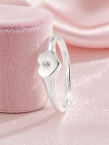 Artepollo 1pc 925 Sterling Silver Hypoallergenic Heart Ring, Inlaid With Sparkling Cubic Zirconia, Gift Box Packaging, Birthday Gift For Friends, Back To School Gift - one-size - View 6