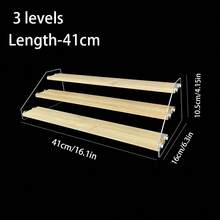 1 pieza Estantería de almacenamiento transparente de varios niveles, estantería escalonada minimalista de acrílico para perfumes, aceites esenciales, figuras, exhibición de postres, bolsas de maquillaje, artículos de viaje - Ancho del tablero de bambú de 5,5 cm. - Ver 7