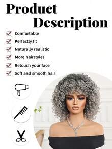 Synthetic Old Lady Wig Short Curly Gray Granny Wig For Cosplay Old Lady Costume Wig Halloween Party Wig - Grey - View 6