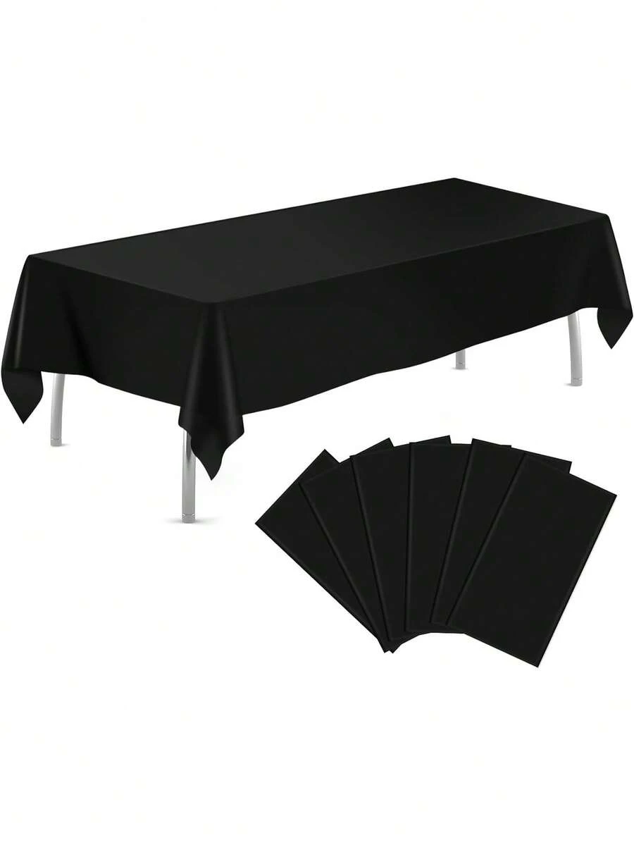 Black Plastic Table Cloth 54" X 108", Disposable Tablecloths Rectangle Table Cover, Plastic Tablecloths For Parties Halloween Decorations - Black - View 1