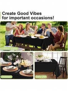 Black Plastic Table Cloth 54" X 108", Disposable Tablecloths Rectangle Table Cover, Plastic Tablecloths For Parties Halloween Decorations - Black - View 6