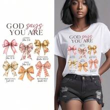 1 件/2 件/3 件基督教励志圣经经文热转印贴纸，混合颜色乙烯基，带有拱形“上帝说你是”经文设计，耐用热压补丁，适用于 T 恤、连帽衫、织物装饰、枕套、包包和服装装饰 - 彩色 - 查看 8