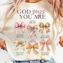 1 件/2 件/3 件基督教励志圣经经文热转印贴纸，混合颜色乙烯基，带有拱形“上帝说你是”经文设计，耐用热压补丁，适用于 T 恤、连帽衫、织物装饰、枕套、包包和服装装饰 - 彩色 - 查看 6