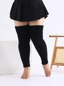 1 Cặp tất chân đan len cỡ lớn, tất chân cao đến đùi, họa tiết cáp đan co giãn cao, tất chân ấm áp cho mùa thu/đông, ấm áp - Nhiều màu - Xem 2