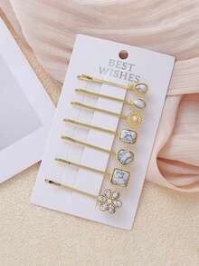 7 件套西式绿松石发饰套装发饰爱心水滴花形发夹单夹，学校用品 - 彩色 - 查看 2