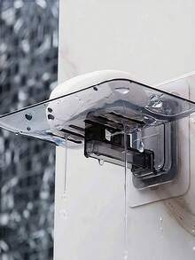 1pc Transparent Drainable Soap Holder, Punch-Free Soapbox With Traceless Adhesive Wall Mount, Suitable For Bathroom & Kitchen Home Bathroom Decor Summer