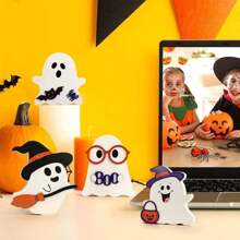 3/4 pièces Décorations d'Halloween mignonnes pour l'intérieur - Décoration d'Halloween/Décoration de fantôme, Panneaux fantômes en bois d'Halloween pour table, bureau, étagère à étages, cheminée - Décorations fantômes d'Halloween effrayantes