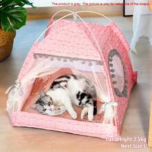 1 件公主风格宠物帐篷床，适合猫和小型犬，舒适柔软透气薄凉遮阳设计，可机洗，室内外均可使用 - 彩色 - 查看 4