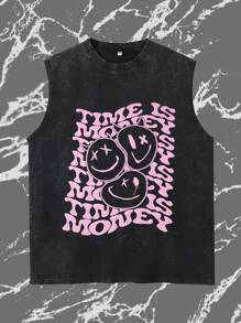 Men's Washed Black "Time Is Money" Graphic Tank Top – Y2K Distressed  Sleeveless Tee | Versatile All-Season Edgy Vest