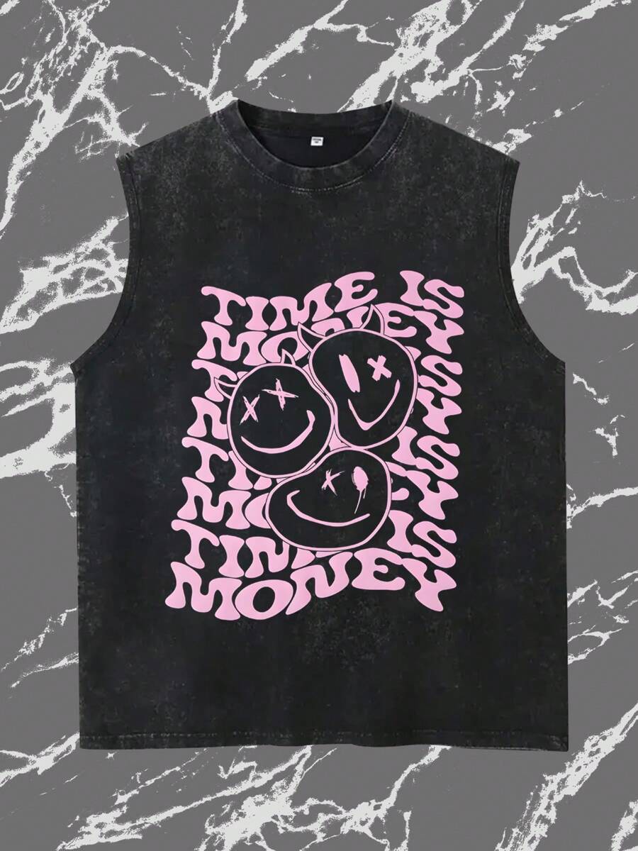 Men's Washed Black "Time Is Money" Graphic Tank Top – Y2K Distressed  Sleeveless Tee | Versatile All-Season Edgy Vest
