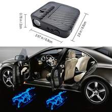 4pcs Car Door Decoration Lights - Blue Horse Projector - Universal Wireless Door LED Projection Lights, Door Step LED Welcome Sign Shadow Ghost Light Projection Lights, Suitable For All Brands Of Car LED Door Welcome Decoration Lights, Car Accessories, Decorative Lights, Male And Female Car Accessories - 藍色 - 查看 3