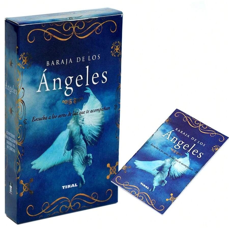 Cartas de Ángeles en Español - Baraja de Ángeles, Cartas Espirituales de Mensajes Divinos con Ilustraciones Místicas, Instrucciones para Lectura Intuitiva y Meditación - Negro - Ver 1