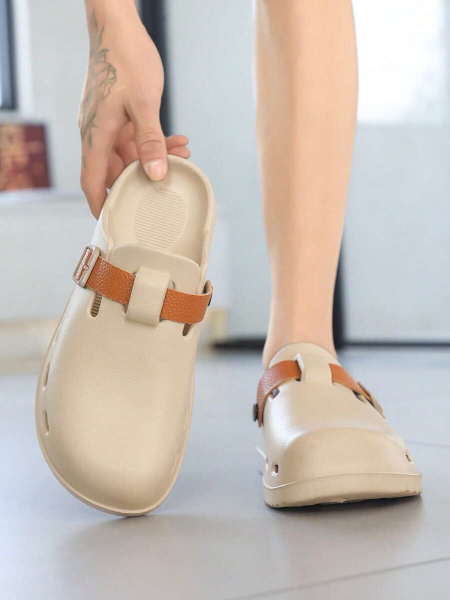 男士户外休闲拖鞋，封闭式鞋头设计，轻便，适合水上运动，夏季通勤 - 卡其色 - 查看 1