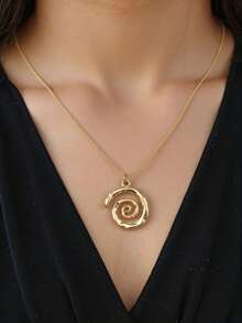 1 Bohemian Spiral Swirl Pendant Necklace, Vintage Oval Swirl Pendant Necklace, Chunky Y2K Necklace, Bohemian Summer Beach Birthday Party Jewelry - 金色 - 查看 1