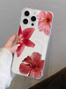 1pc Red Lily Flower Transparent Shockproof TPU Phone Case, Suitable As Holiday Gift Compatible With IPhone XS/XS Max/XR/11/12/13/14/15/16 Pro/Pro Max/14/15/16 Plus