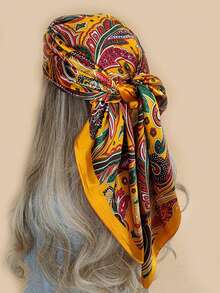 1条90厘米佩斯利花纹方形围巾头巾颈套披肩头巾，适用于连衣裙 - 彩色 - 查看 11