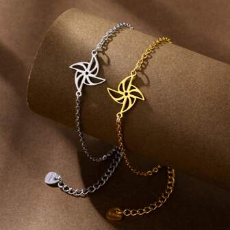 1pc Minimalist Polished Unique Wind Turbine Design Stainless Steel Bracelet, New Trending Cross-Border Hot Selling Item