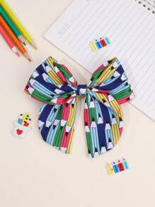 1pc Back To School Hair Bows For Students Pencil Apple Pattern Bow Alligator Clips Cute Pencil Apple Printed Bow Hair Clips For First Day Of School Term Begins Gifts Bow Barrettes Teens Hair Accessories
