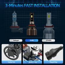 2 件 H1 H3 H7 H11 9005/HB3 9006/HB4 9012 9004 9007 H4 H13 汽车前照灯远/近光组合，12V 6500K 超白光 150000LM，高速风扇亮 3570CSP 芯片，即插即用灯泡，超聚焦光束，航空铝快速冷却