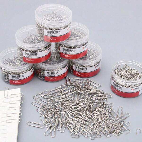 150pcs Nickel-Plated Metal Paper Clips, Silver Color