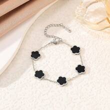 新款时尚银色五叶草单面贝壳手链，独特简约 5 朵幸运四叶草奢华串珠手链珠宝情人节、妈妈、母亲、母亲节、礼物