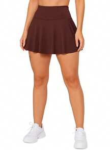 Short Skirt Ruffle BumBum Cover High Waist In Suplex Polyester WOLFOX Fitness Gym Women's - Rỉ Nâu - Xem 2