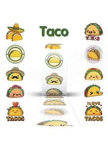 SCXXBSW 500 Blatt/Rolle Aufkleber - Cartoon Taco süße Kritzeleien Aufkleber für Notizbuch, Handy, Briefumschlag verschließen - wasserfeste Aufkleber