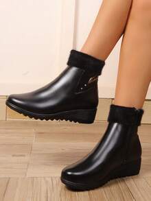 New Plus Size Mother Short Boots, Autumn Winter Thermal Lined , Wedge Heel, Comfortable, Anti-Slip, Short Booties