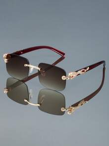 New Fashion Vintage Metal Frameless Leopard Square Fashion Glasses, For Street Photography, Outdoor, Beach, Casual, Business, Elegant & Stylish - Multicolor - View 4