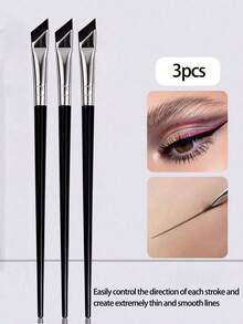 YISE 3pcs Fine Eyeliner & Eyeshadow Brushes Set, Sickle Ultra-Thin Angled Brush, Suitable For Silk Eyelash Makeup, Beauty Cosmetic Tools, Portable For Travel, Gift For Women And Girls, Eyebrow Brush, Eyeshadow Brush, Brush
