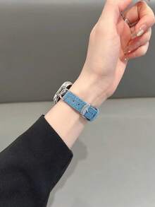 1 Pc Diamond Bling Metal Becorative Fancy Stylish Leather Loop Compatible With Apple Watch Band For Women Halloween Black Charms Blue Silver Gold Sport 38mm 40mm 41mm 42mm 44mm 45mm 46mm 49mm , Strap Compatible With Apple Watch Watchband Series Ultra 10/9/8/7/6/5/4/3/2/1 SE - Blue - View 4